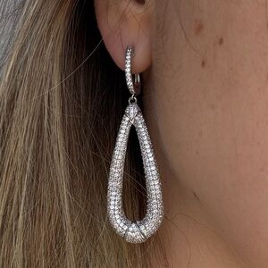 Sterling Silver Rhodium Plated and micro-pave CZ Teardrop Dangle Earrings.